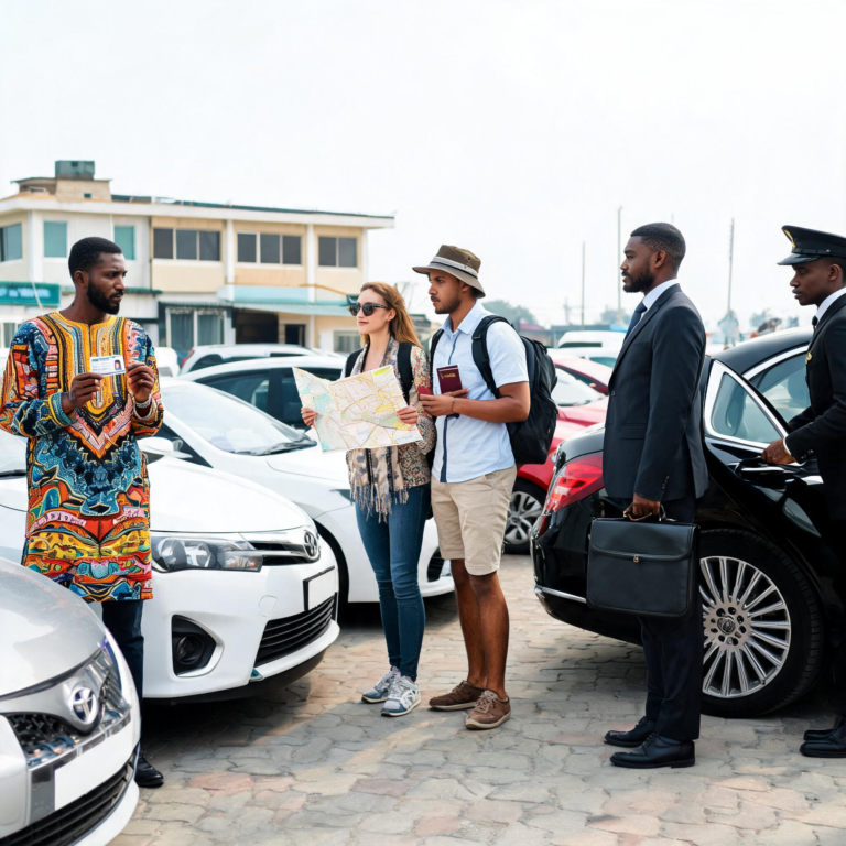 Who Can Rent a Car in Lagos showing residents, tourists, and business travellers considering rental cars and chauffeur-driven transportation.