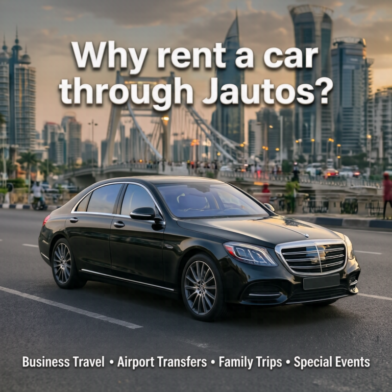 Why rent a car through Jautos showing a luxury rental car in Lagos for business travel, airport transfers, family trips, and special events.